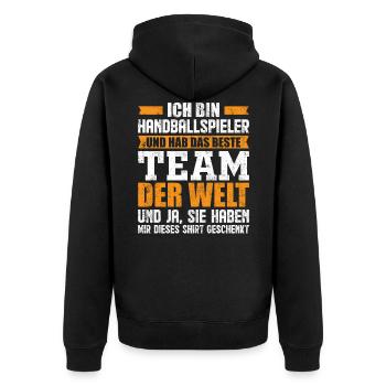 Handball Team Geschenk - Unisex Premium Bio Zip Hoodie - Schwarz - Hinten - Nico (187cm)