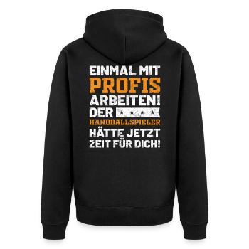 Lustiges Handball Sprüche Handballspieler Geschenk - Unisex Premium Bio Zip Hoodie - Schwarz - Hinten - Nico (187cm)