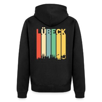 Lübeck - Unisex Premium Bio Zip Hoodie - Schwarz - Hinten - Nico (187cm)