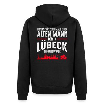 Lübeck - Alter Mann lustige Sprüche Geschenkidee - Unisex Premium Bio Zip Hoodie - Schwarz - Hinten - Nico (187cm)