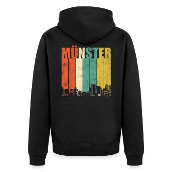 Münster | Retro Vintage Style - Unisex Premium Bio Zip Hoodie - Schwarz - Hinten - Nico (187cm)