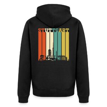 Stuttgart | Stuttgart Geschenk Skyline - Unisex Premium Bio Zip Hoodie - Schwarz - Hinten - Nico (187cm)
