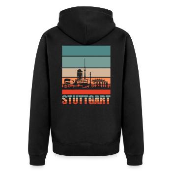 Stuttgart Retro Skyline Stadt - Unisex Premium Bio Zip Hoodie - Schwarz - Hinten - Nico (187cm)