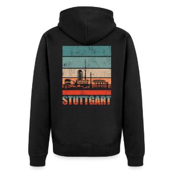 Stuttgart Skyline Geschenkidee - Unisex Premium Bio Zip Hoodie - Schwarz - Hinten - Nico (187cm)