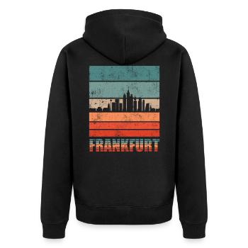 Frankfurt Skyline | Frankfurt Vintage Geschenk - Unisex Premium Bio Zip Hoodie - Schwarz - Hinten - Nico (187cm)