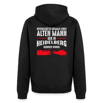 Heidelberg | Lustiges alte Männer Sprüche Geschenk - Unisex Premium Bio Zip Hoodie - Schwarz - Hinten - Nico (187cm)