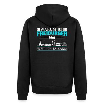 Freiburg | Lustiges Freiburger Sprüche Geschenk - Unisex Premium Bio Zip Hoodie - Schwarz - Hinten - Nico (187cm)