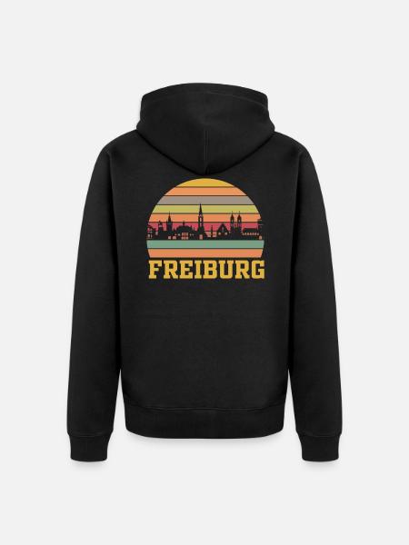 Freiburg | Freiburg Skyline Retro - Unisex Premium Bio Zip Hoodie - Schwarz