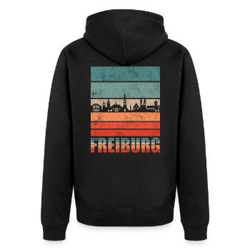 Freiburg - Unisex Premium Bio Zip Hoodie - Schwarz - Hinten - Nico (187cm)