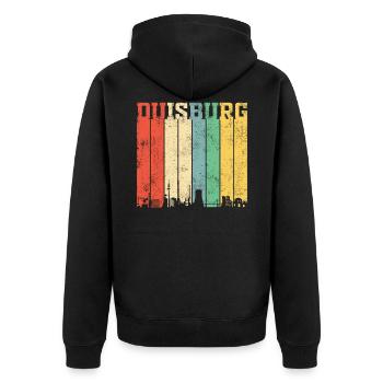 Duisburg | Retro Vintage - Unisex Premium Bio Zip Hoodie - Schwarz - Hinten - Nico (187cm)