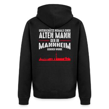Mannheim Skyline - Lustige alte Männer Sprüche - Unisex Premium Bio Zip Hoodie - Schwarz - Hinten - Nico (187cm)