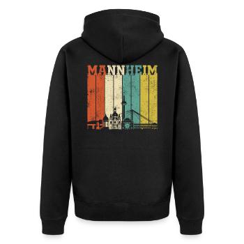 Retro Mannheim Skyline - Unisex Premium Bio Zip Hoodie - Schwarz - Hinten - Nico (187cm)