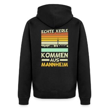 Lustige Mannheim Sprüche Stadt Liebe Heimat - Unisex Premium Bio Zip Hoodie - Schwarz - Hinten - Nico (187cm)