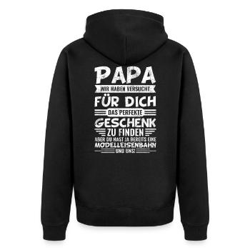 Eisenbahn Papa Modellbau Modelleisenbahn - Unisex Premium Bio Zip Hoodie - Schwarz - Hinten - Nico (187cm)