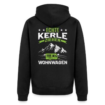 Echte Kerle ziehen Wohnwagen - Unisex Premium Bio Zip Hoodie - Schwarz - Hinten - Nico (187cm)