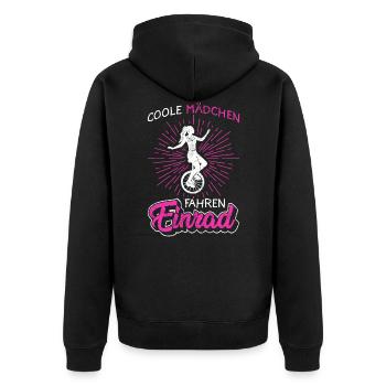 Einrad | Coole Mädchen fahren Einrad - Unisex Premium Bio Zip Hoodie - Schwarz - Hinten - Nico (187cm)