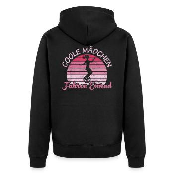 Einrad | Coole Mädchen fahren Einrad - Unisex Premium Bio Zip Hoodie - Schwarz - Hinten - Nico (187cm)