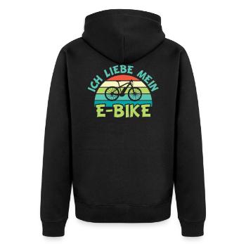 E-Bike | Ich liebe Mein E-Bike - Unisex Premium Bio Zip Hoodie - Schwarz - Hinten - Nico (187cm)