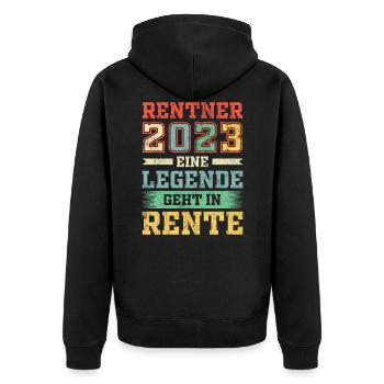 Rentner 2023 | Eine Legende geht in Rente - Unisex Premium Bio Zip Hoodie - Schwarz - Hinten - Nico (187cm)