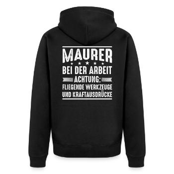 Maurer Spruch - Unisex Premium Bio Zip Hoodie - Schwarz - Hinten - Nico (187cm)