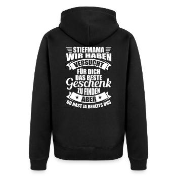 Stiefmutter Geschenk - Unisex Premium Bio Zip Hoodie - Schwarz - Hinten - Nico (187cm)