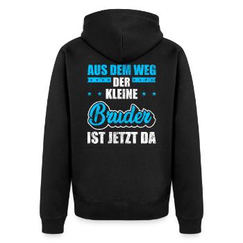 Kleiner Bruder Spruch - Unisex Premium Bio Zip Hoodie - Schwarz - Hinten - Nico (187cm)