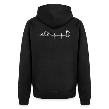 Wandern Wanderer Bier EKG Herzschlag - Unisex Premium Bio Zip Hoodie - Schwarz - Hinten - Nico (187cm)
