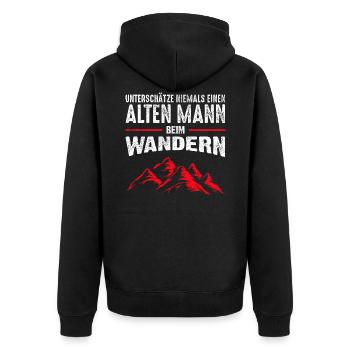 Wandern - Alter Mann | Retro lustige Sprüche - Unisex Premium Bio Zip Hoodie - Schwarz - Hinten - Nico (187cm)