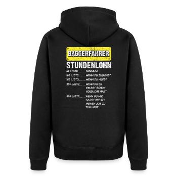 Baggerfahrer Stundenlohn Spruch - Unisex Premium Bio Zip Hoodie - Schwarz - Hinten - Nico (187cm)