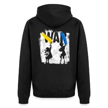 Ukraine | Freiheit kein Krieg Landesfarben - Unisex Premium Bio Zip Hoodie - Schwarz - Hinten - Nico (187cm)