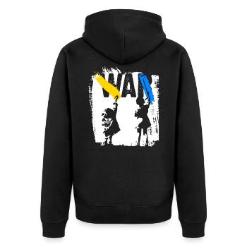 Ukraine | Kein Krieg - Unisex Premium Bio Zip Hoodie - Schwarz - Hinten - Nico (187cm)