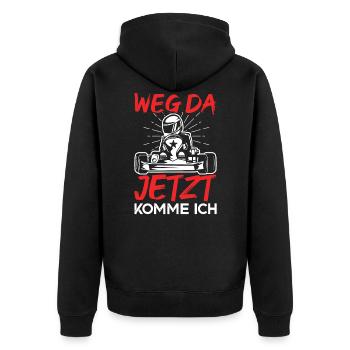 Gokart | Weg da jetzt komme ich - Unisex Premium Bio Zip Hoodie - Schwarz - Hinten - Nico (187cm)