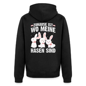 Ostern Hase | Zuhause ist wo meine Hasen sind - Unisex Premium Bio Zip Hoodie - Schwarz - Hinten - Nico (187cm)