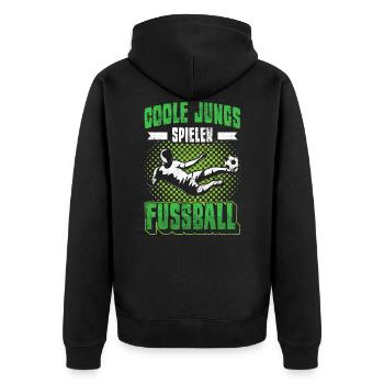 Fußball | Coole Jungs spielen Fußball - Unisex Premium Bio Zip Hoodie - Schwarz - Hinten - Nico (187cm)