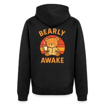 Bearly Awake - Ours endormi au café - Veste à capuche bio Premium Unisexe - noir - Dos - Nico (187cm)