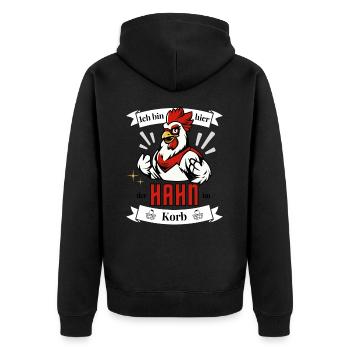Hahn im Korb - Hühnerstall Huhn - Unisex Premium Bio Zip Hoodie - Schwarz - Hinten - Nico (187cm)