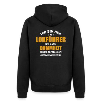 Lokführer - ich kann Dummheit nicht reparieren - Unisex Premium Bio Zip Hoodie - Schwarz - Hinten - Nico (187cm)