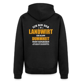 Landwirt - ich kann Dummheit nicht reparieren - Unisex Premium Bio Zip Hoodie - Schwarz - Hinten - Nico (187cm)