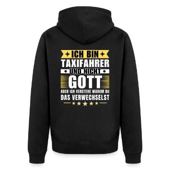 Ich bin Taxifahrer und nicht Gott - Unisex Premium Bio Zip Hoodie - Schwarz - Hinten - Nico (187cm)