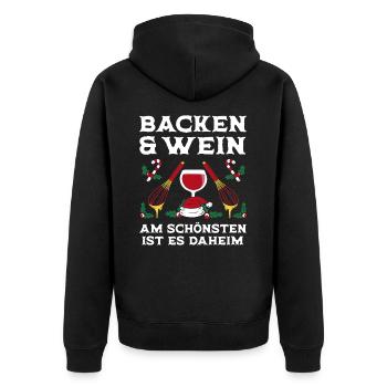 Weihnachten Backen Und Wein Daheim - Unisex Premium Bio Zip Hoodie - Schwarz - Hinten - Nico (187cm)