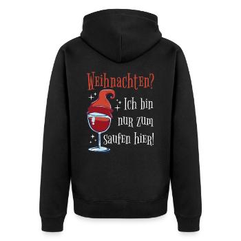 Wein Weinglas Weihnachten Wichtel Mütze Geschenk - Unisex Premium Bio Zip Hoodie - Schwarz - Hinten - Nico (187cm)