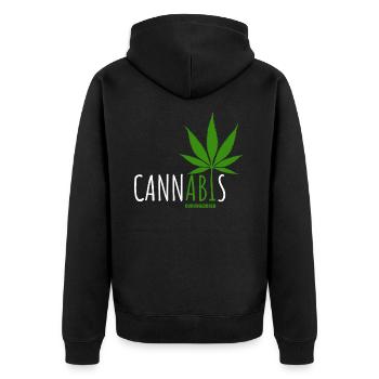 CannABIs Abi durchgezogen - Abitur - Spruch - Unisex Premium Bio Zip Hoodie - Schwarz - Hinten - Nico (187cm)