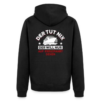 Der tut nix der will nur auf Kreuzfahrt gehen - Unisex Premium Bio Zip Hoodie - Schwarz - Hinten - Nico (187cm)