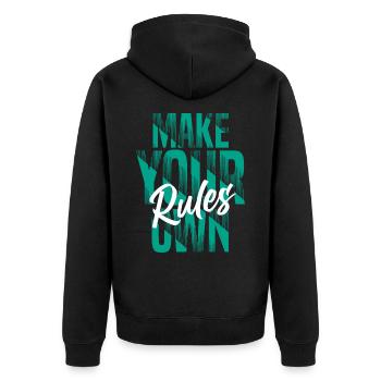 Make your own rules - Unisex Premium Bio Zip Hoodie - Schwarz - Hinten - Nico (187cm)