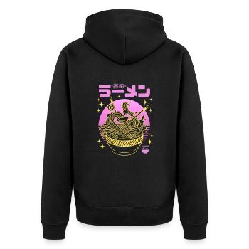 Néon rose sunset - Bol de Ramen dorée - Veste à capuche bio Premium Unisexe - noir - Dos - Nico (187cm)