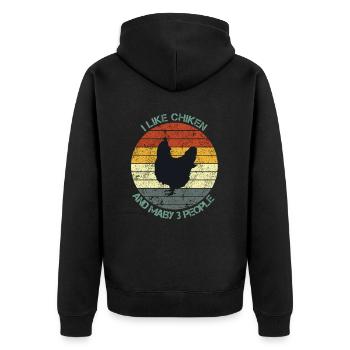 Huhn Hühnchen bunt retro - Ich mag Hühner - Unisex Premium Bio Zip Hoodie - Schwarz - Hinten - Nico (187cm)