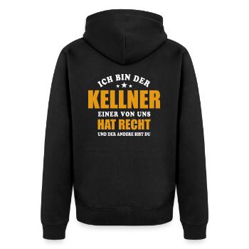 Ich bin der Kellner - einer von uns hat Recht - Unisex Premium Bio Zip Hoodie - Schwarz - Hinten - Nico (187cm)