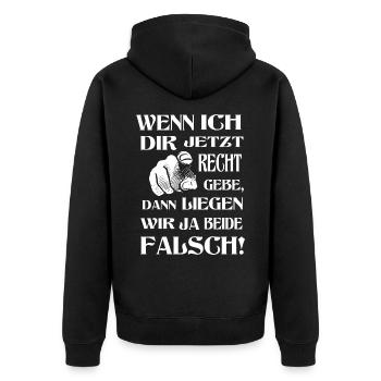 lustige Fun Sprüche Besserwisser Klugscheißer - Unisex Premium Bio Zip Hoodie - Schwarz - Hinten - Nico (187cm)