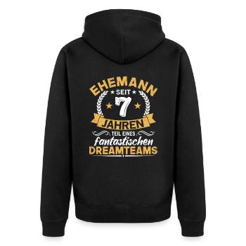 7. Hochzeitstag Ehemann seit 7 Jahren Geschenk - Unisex Premium Bio Zip Hoodie - Schwarz - Hinten - Nico (187cm)