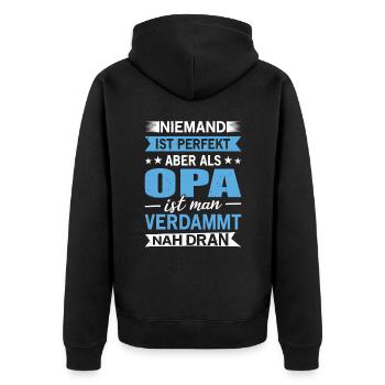 Niemand ist perfekt, aber als Opa ist man nah dran - Unisex Premium Bio Zip Hoodie - Schwarz - Hinten - Nico (187cm)